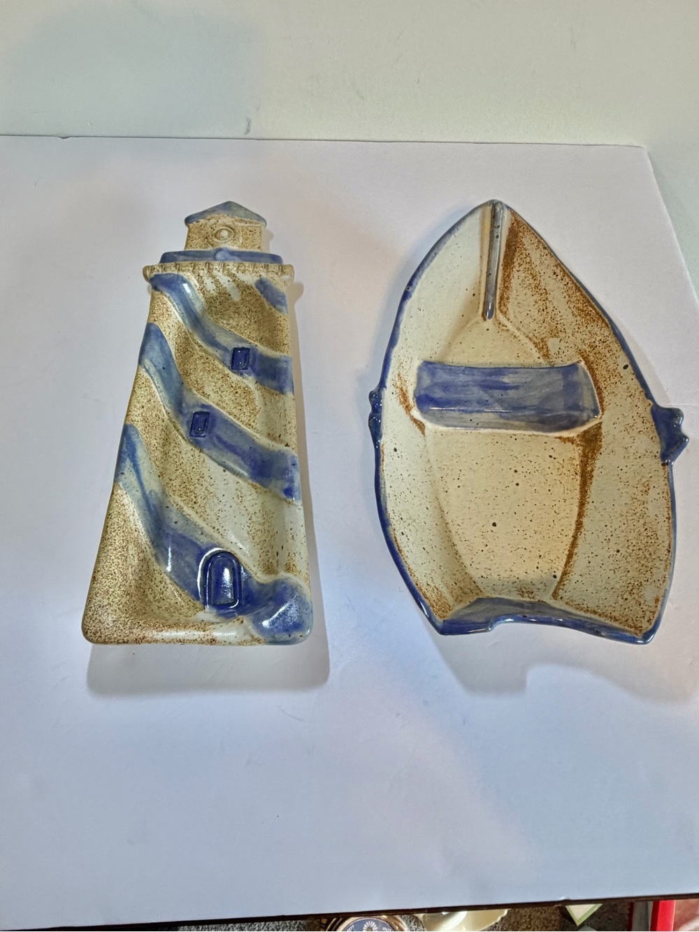Vintage Studio Pottery Nautical Serving Trays Lighthouse & Sailboat 13.5”